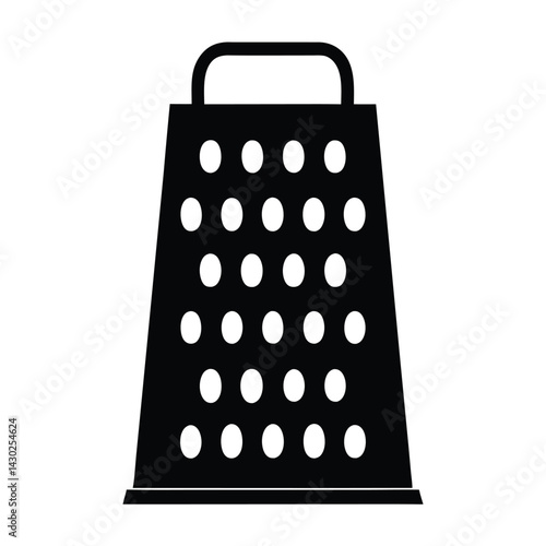 Black silhouette of a grater with several oval holes and a handle at the top vector Art & Illustration