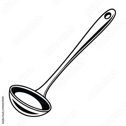 black silhouette of a ladle with a rounded bowl and a long handle Art & Illustration