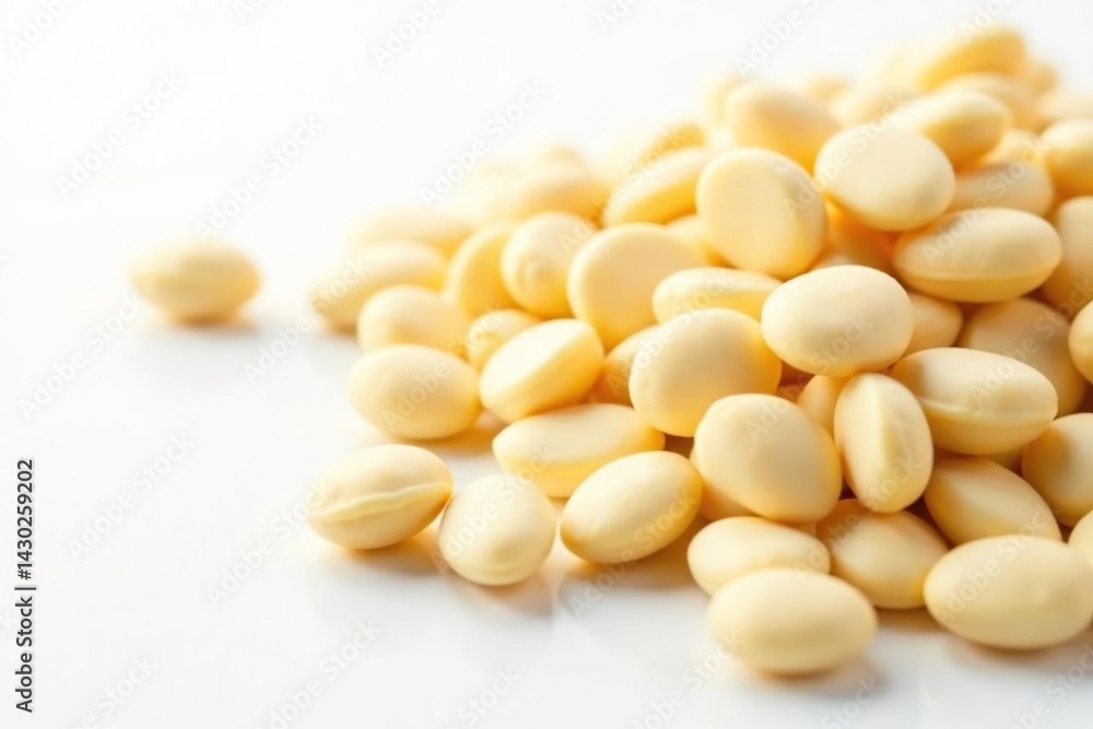 Close-up of raw white beans on white background, simple, white beans Close-up of raw white beans on white background, simple, white beans