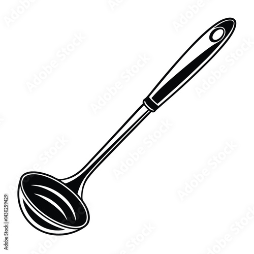 black silhouette of a ladle with a rounded bowl and a long handle Art & Illustration