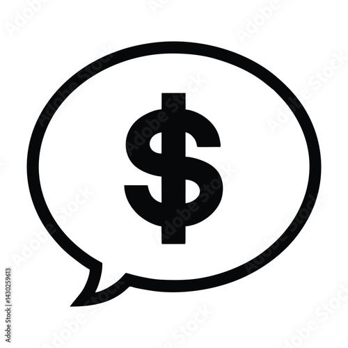 USD symbol in a chat icon, American dollar currency symbol in a speech bubble icon, vector illustration.
