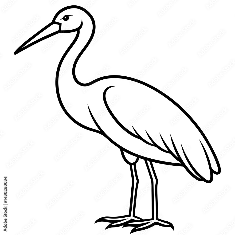 Obraz premium Elegant Stork Outline Vector