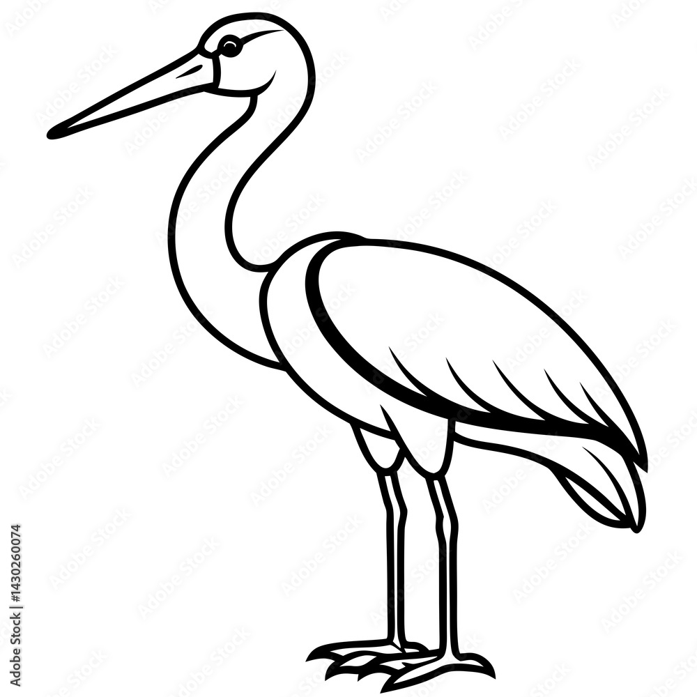 Obraz premium Elegant Stork Outline Vector