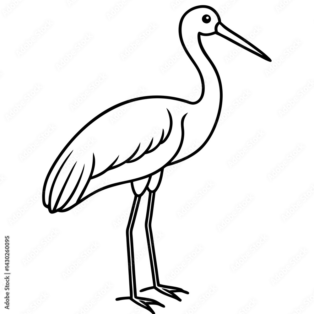 Obraz premium Elegant Stork Outline Vector