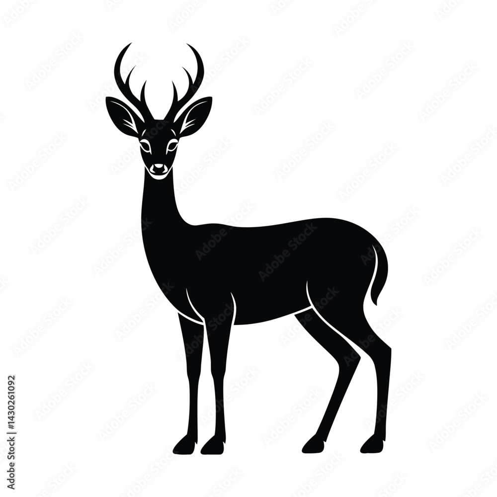 Obraz premium Monochrome Silhouette Illustration of a Deer with Antlers.
