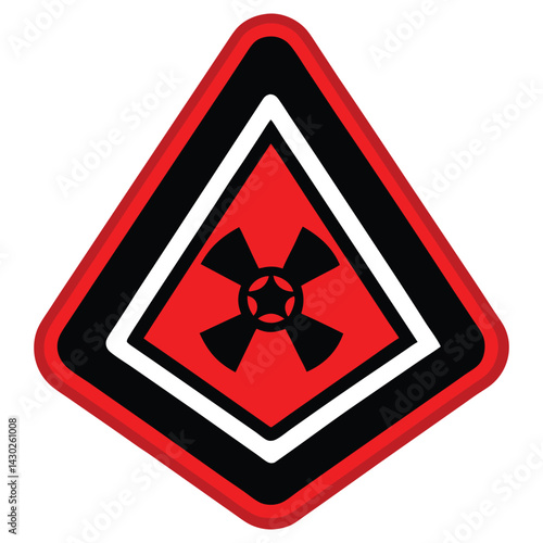 Radiation Hazard Symbol in Red and Black Rhombus Shape on White Background