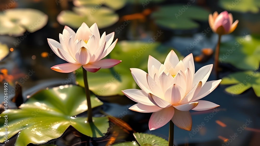 Water Lilies Blooming on a Serene Pond Water Lilies Blooming on a Serene Pond