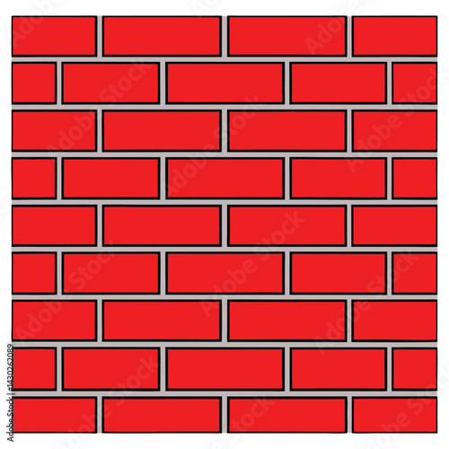 Red brick wall pattern with black outline and gray grout for surface designs