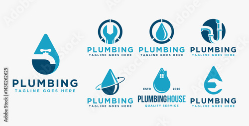 Set of Simple Plumbing logo vector on white background