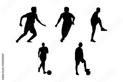 Black Silhouettes of Football Players in Action Poses