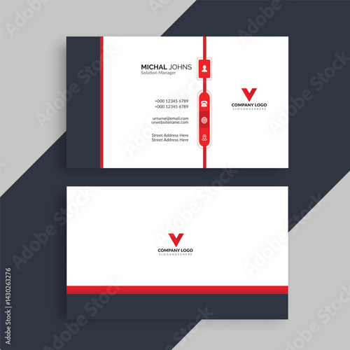 Red modern creative business card and name card horizontal simple clean template vector design