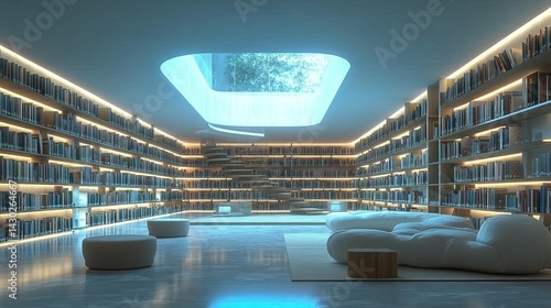 Obraz na płótnie Modern Library Design: Bookshelves & Skylight w salonie