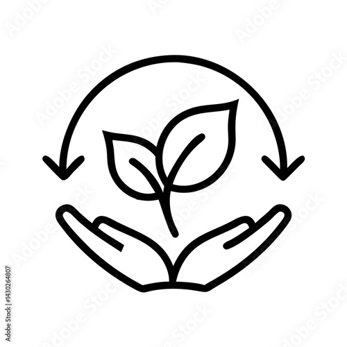 Plant in hands icon with arrows in black line style