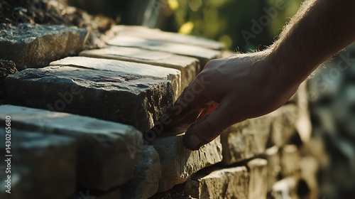 Wallpaper Mural Hand Placing Stone in Wall Construction Torontodigital.ca