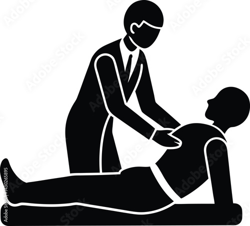 Black silhouette Chiropractor treating a patient lying on a massage table