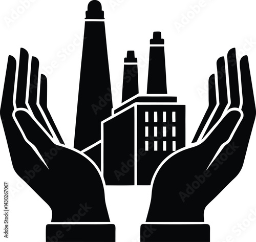Plant Silhouette Held Gently By Two Hands on Transparent Background
