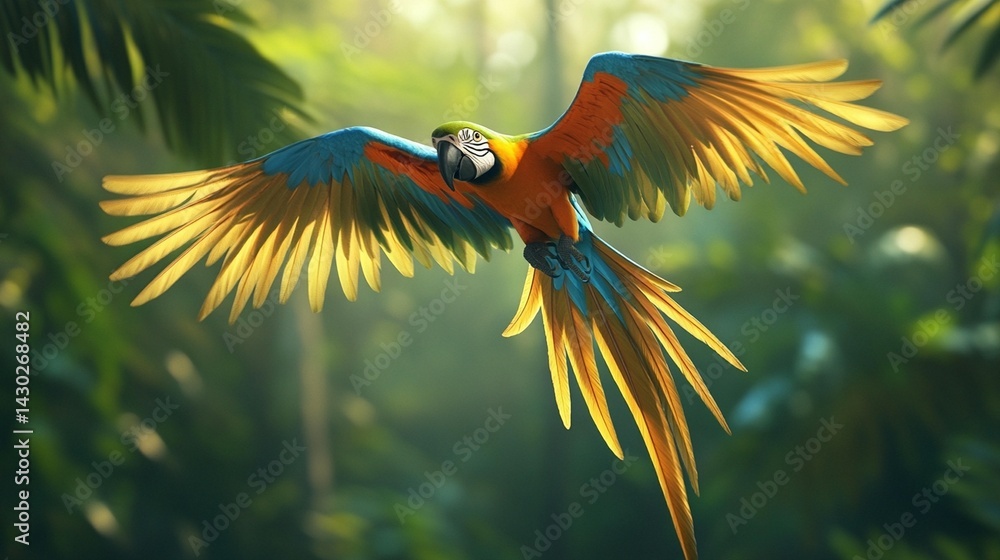 Vibrant Macaw in Flight