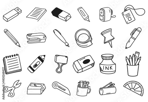 Hand-Drawn Office Supplies Collection