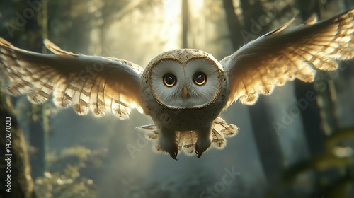 Obraz na płótnie Owl in Flight: Forest Majesty w salonie