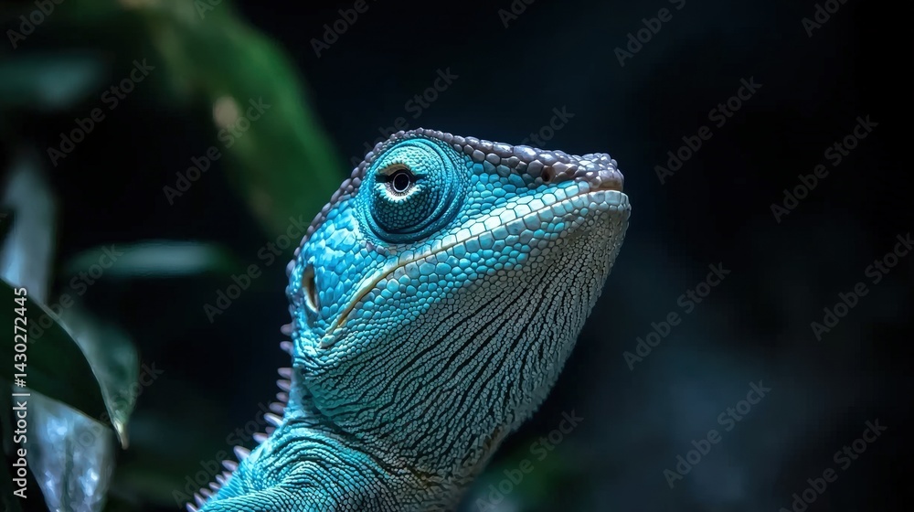 Fototapeta premium Close-up of a blue lizard with detailed scales.