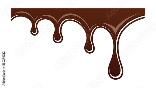 chocolate Liquid Stream Flowing with Glossy dripping on white, melted chocolate dripping