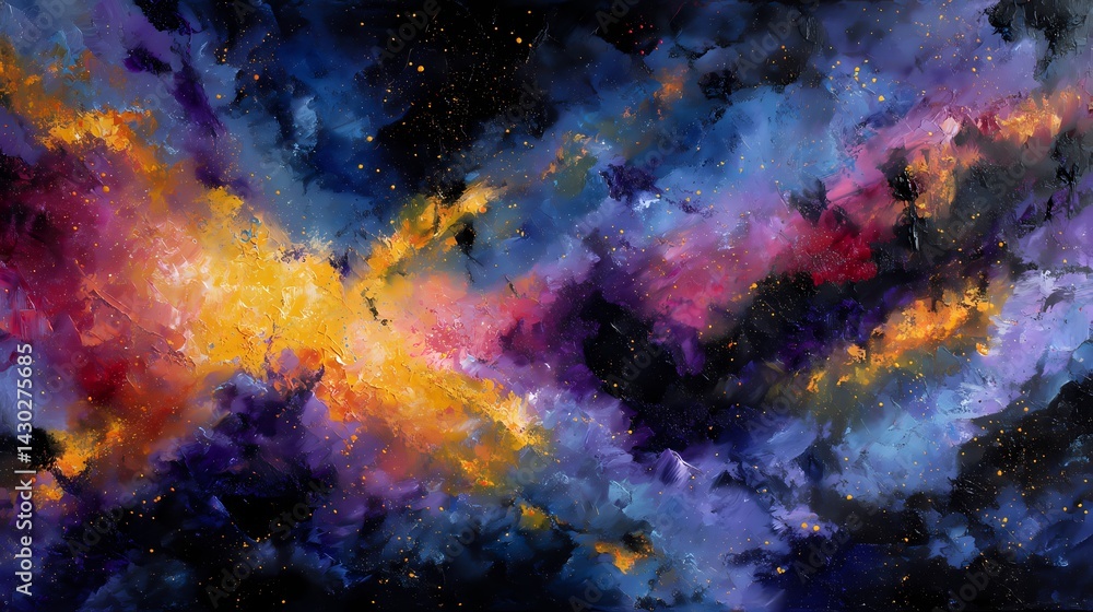 Expressive oil painting of a vibrant nebula, cosmic exploration concept. Perfect for science, art prints, and space-themed backgrounds. in flat design style Expressive oil painting of a vibrant nebula, cosmic exploration concept. Perfect for science, art prints, and space-themed backgrounds. in flat design style