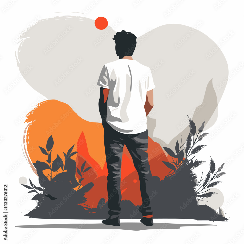 Man looking at the flowers. Vector illustration in a flat style. Man looking at the flowers. Vector illustration in a flat style.
