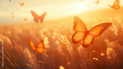 Obraz na płótnie Sunset Butterflies in Golden Field w salonie