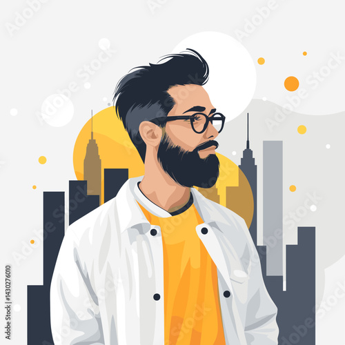 Portrait of a young handsome man in glasses. Vector illustration.