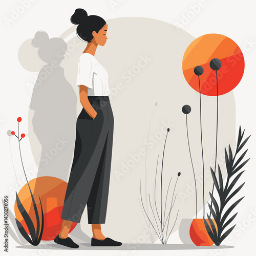 Beautiful girl in a blouse and pants. Vector illustration.