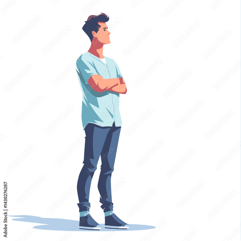 Handsome young man in casual clothes standing with crossed arms. Vector illustration. Handsome young man in casual clothes standing with crossed arms. Vector illustration.