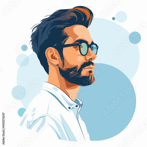 Portrait of a young handsome man in glasses. Vector illustration.
