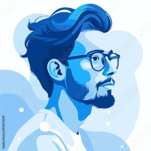 Portrait of a young handsome man in glasses. Vector illustration.