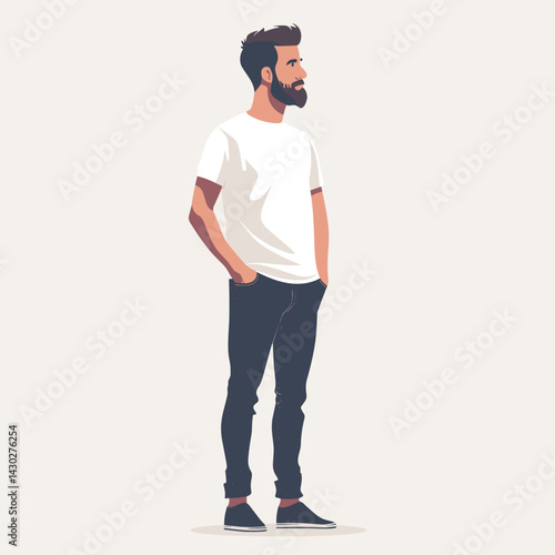 Hipster young man with beard and mustache in casual clothes. Vector illustration
