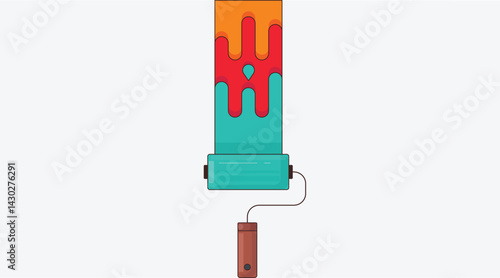 wall paint brush with vibrant colors, painting a wall. The brush, dipped in colorful paint, is shown mid-action, adding a creative touch