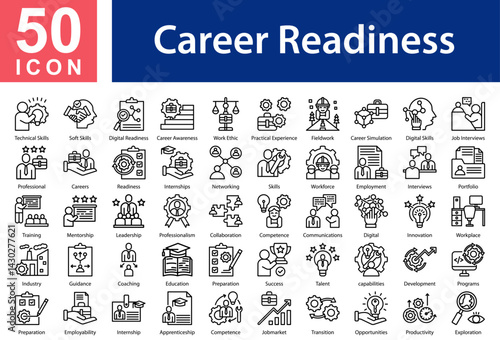 Career Readiness Icon Collection and Symple Concept Black Outline