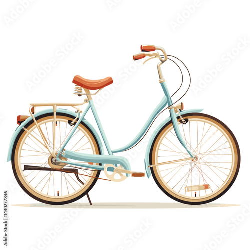 Vintage blue bicycle isolated on white background. Vector illustration in flat style.