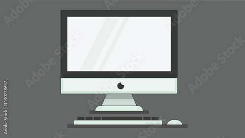 Illustration of a computer screen with keyboard placed on a solid background, showcasing a clean and minimal setup
