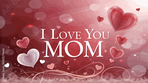 A heartfelt graphic showcasing love for mom with red and white hearts.