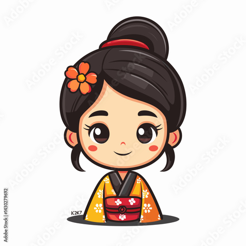 Cute kokeshi doll on white background. Vector illustration.