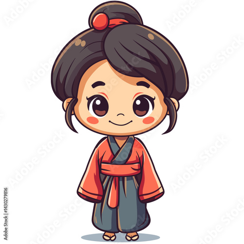 Cute kokeshi girl in kimono. Vector illustration