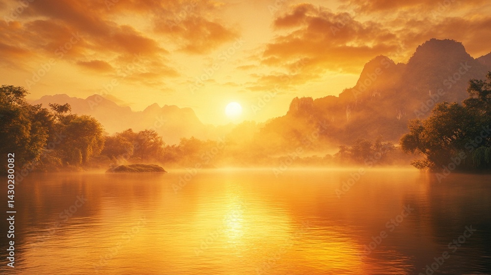 Golden Sunrise River Landscape