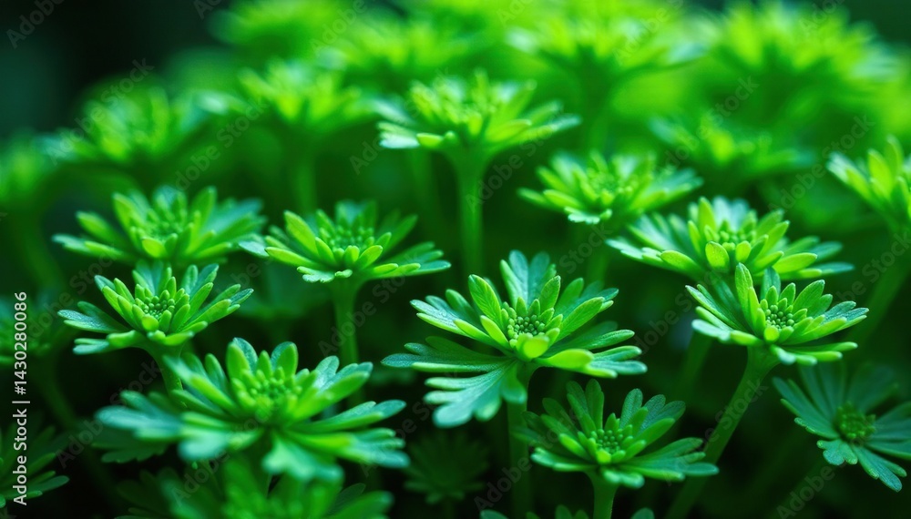 Intricate parsley sprig pattern, close-up view , healthy, minimal Intricate parsley sprig pattern, close-up view , healthy, minimal