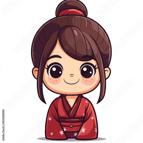 Cute kokeshi girl in kimono. Vector illustration
