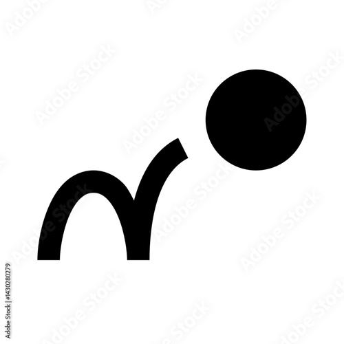 Illustration of a bouncing ball with a curved path in black and white simple graphic design style image