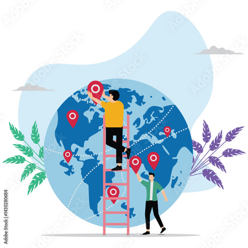 Businessman pin world map for expand business growth