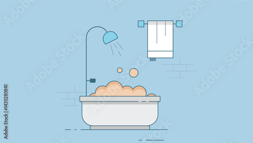 Illustration of a bathroom featuring a bathtub with a towel hanger, creating a serene and clean bathroom environment