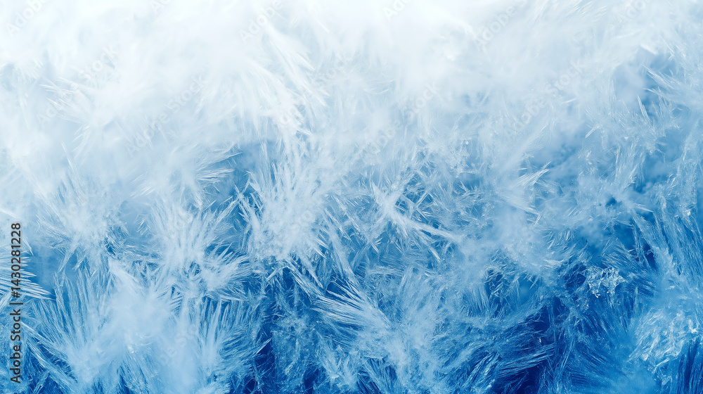 Obraz premium Realistic frost and ice texture background showcasing intricate crystal formations in cool blue hues