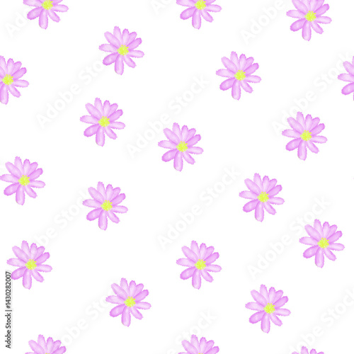 Seamless pattern pink daisy flowers on transparent background