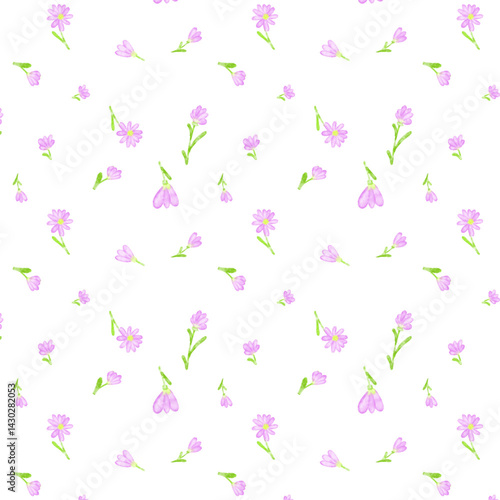 Seamless pattern small pink flowers on transparent background
